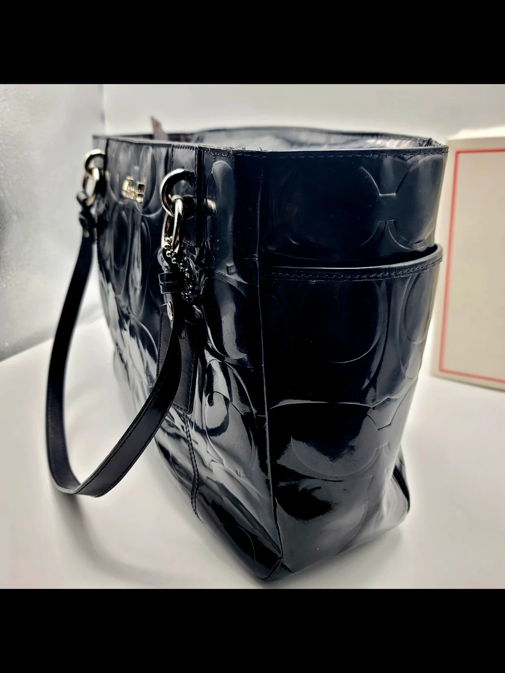 Coach Black Patent Signature Tote Shoulder Bag